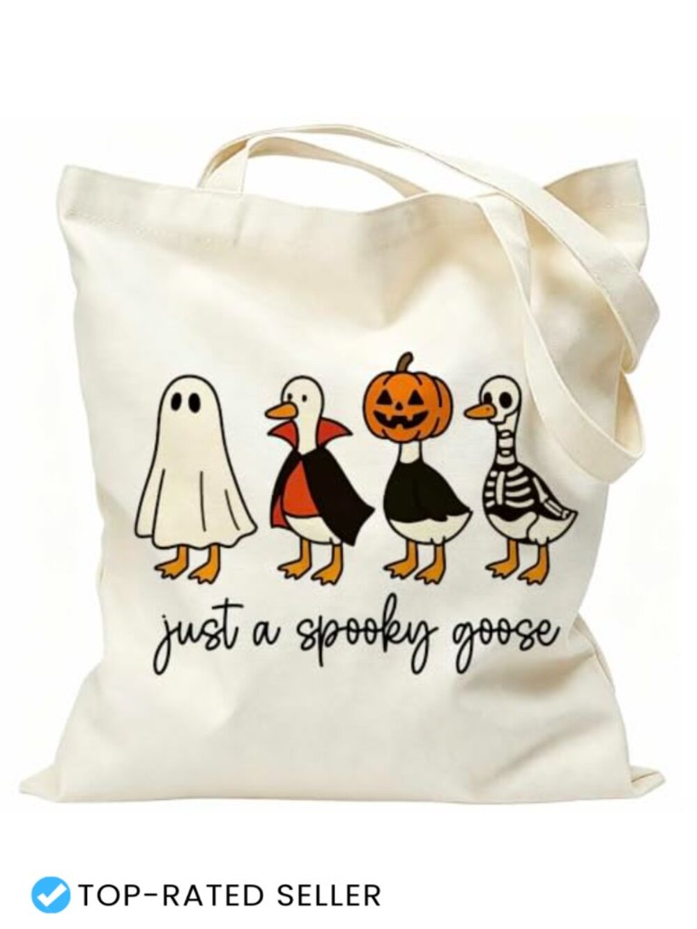 Halloween Canvas Tote Bag with Ghost and Skeleton Geese